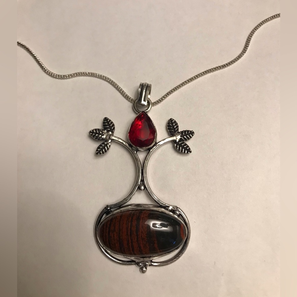 Mahogany Obsidian Garnet Stamped 925 Sterling Silver Necklace